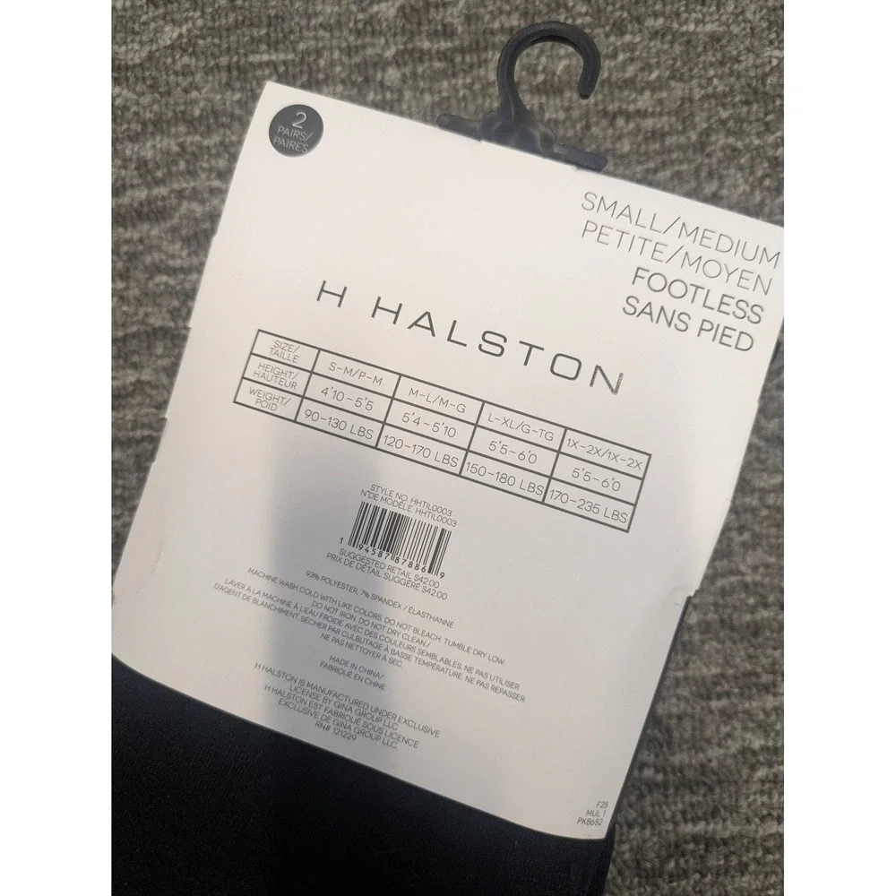 H. Halston Womens 2 Pack‎ Black Fleece Lined Footless Tights S/M